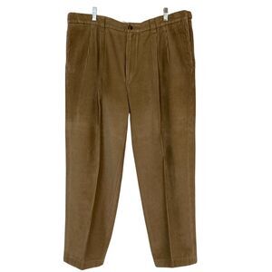 LL Bean Comfort Waist Corduroy Pants Mens Size 38x28 Brown Tan Pleated‎ Front